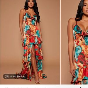 Ruffle Maxi Dress - Teal/Combo/ Wedding Guest